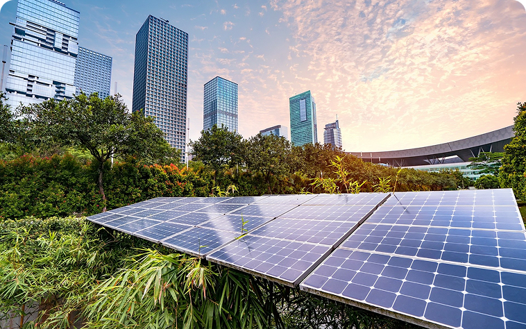 Solar panels and skyline