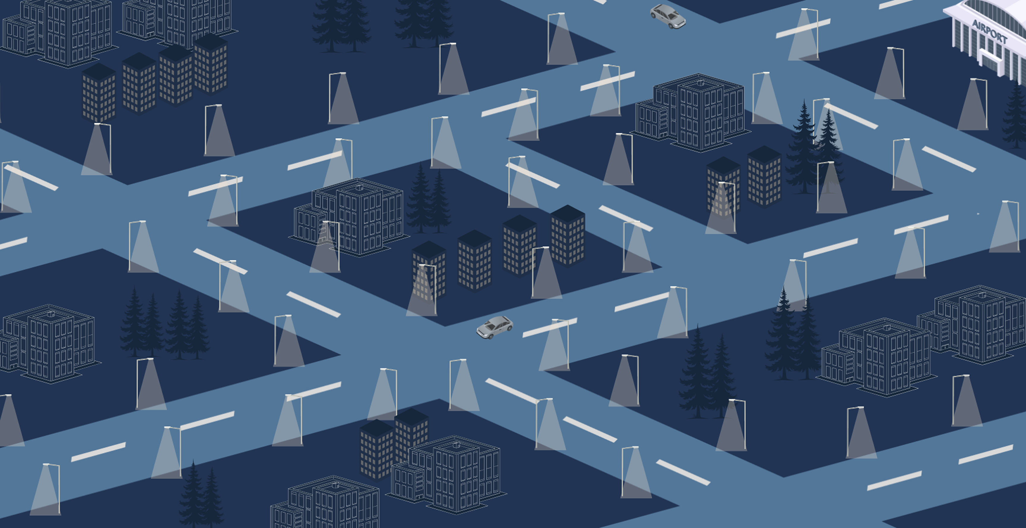 Isometric street grid with smart poles